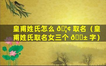 皇甫姓氏怎么 🦢 取名（皇甫姓氏取名女三个 🐱 字）